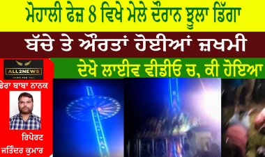 ਮੋਹਾਲੀ ਫੇਜ਼ 8 ਵਿਖੇ ਮੇਲੇ ਦੌਰਾਨ ਚੰਡੋਲ ਝੂਲਾ ਡਿੱਗਾ। ਬੱਚੇ ਤੇ ਔਰਤਾਂ ਹੋਈਆਂ ਜ਼ਖਮੀ।