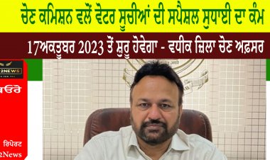 ਚੋਣ ਕਮਿਸ਼ਨ ਵਲੋਂ ਵੋਟਰ ਸੂਚੀਆਂ ਦੀ ਸਪੈਸ਼ਲ ਸੁਧਾਈ ਦਾ ਕੰਮ 17 ਅਕਤੂਬਰ 2023 ਤੋਂ ਸ਼ੁਰੂ ਹੋਵੇਗਾ - ਵਧੀਕ ਜ਼ਿਲਾ ਚੋਣ ਅਫ਼ਸਰ